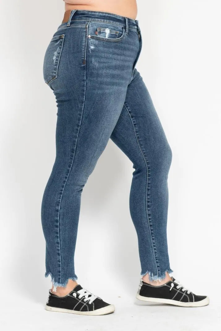 Judy Blue Plus Size High Waist Skinny With Destroy Shark Bit Hem
