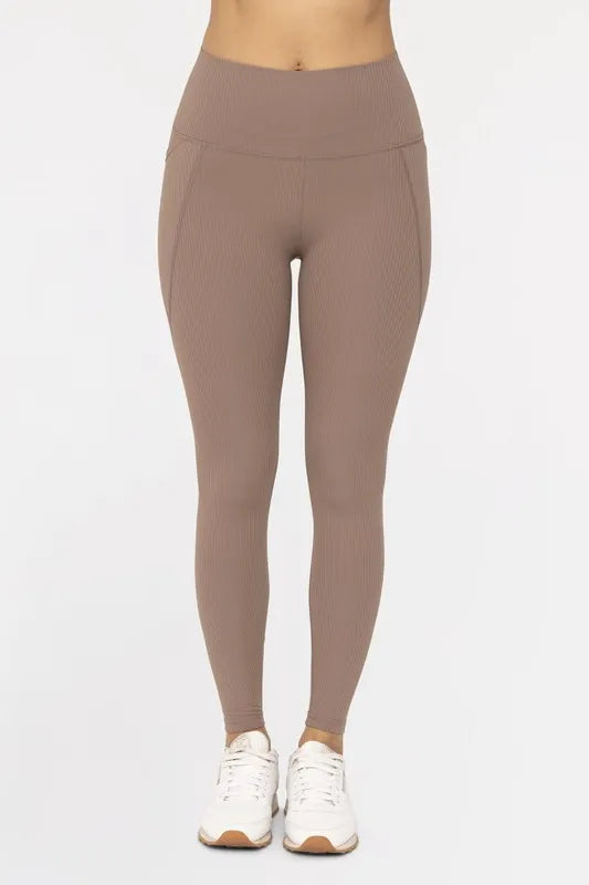 Deep Taupe Mono B Soft Ribbed High Waisted Leggings