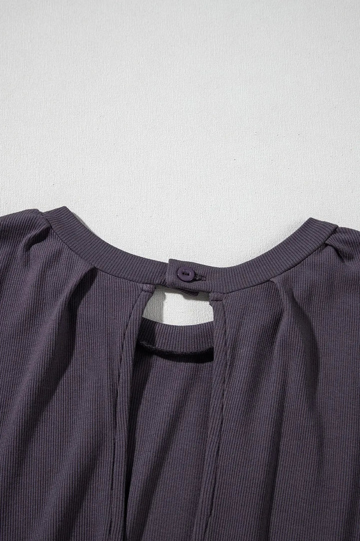 Knit Open Back Cap Sleeve Drawstring Romper