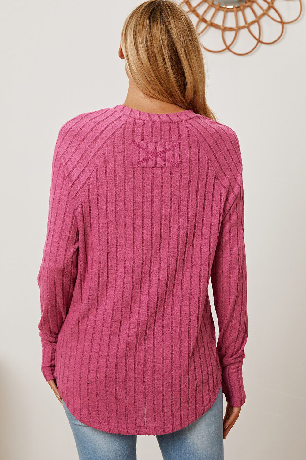Dark Blue Basic Bae Full Size Ribbed Thumbhole Sleeve T Shirt