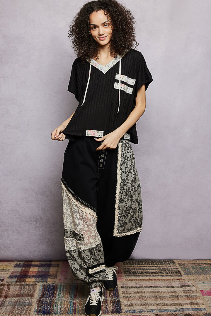 Pol Short Sleeve Hooded Top With Back Open Detail 1