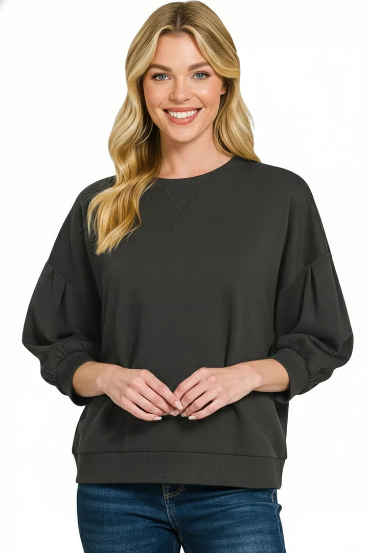 Black Zenana Scuba Dolman Sleeve Sweatshirt 2