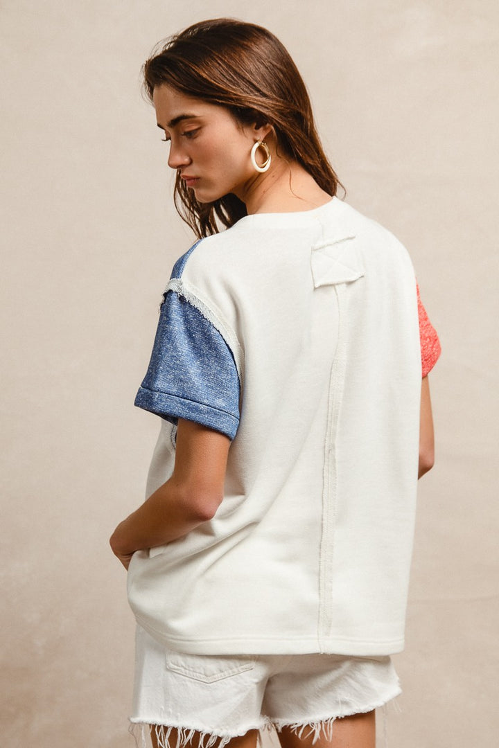 Bibi Contrast French Terry Cut Edge Detail Fourth Of July Theme T Shirt