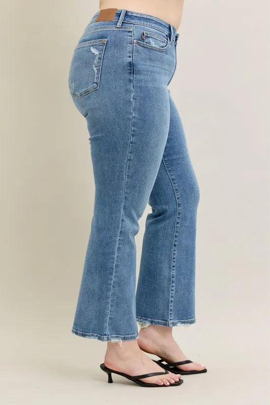 Md Judy Blue Full Size Mid Rise Wash Destroy Hem Bootcut Jeans Plus Size
