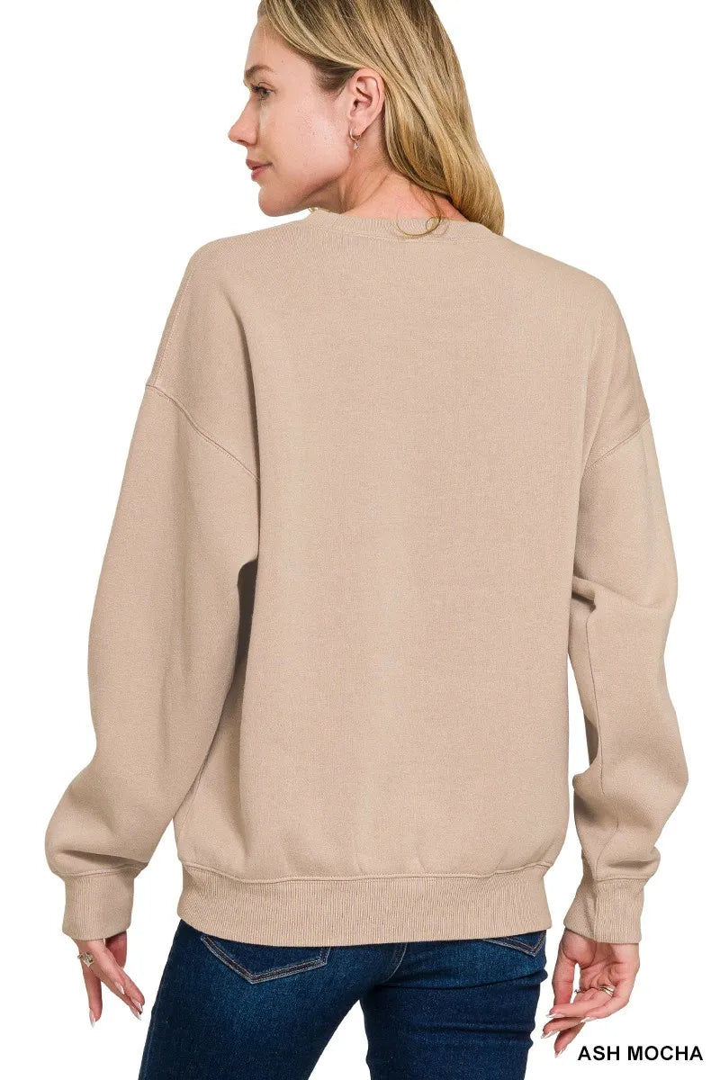 Ash Mocha Zenana Fleece Crewneck Long Sleeve Sweatshirt 1