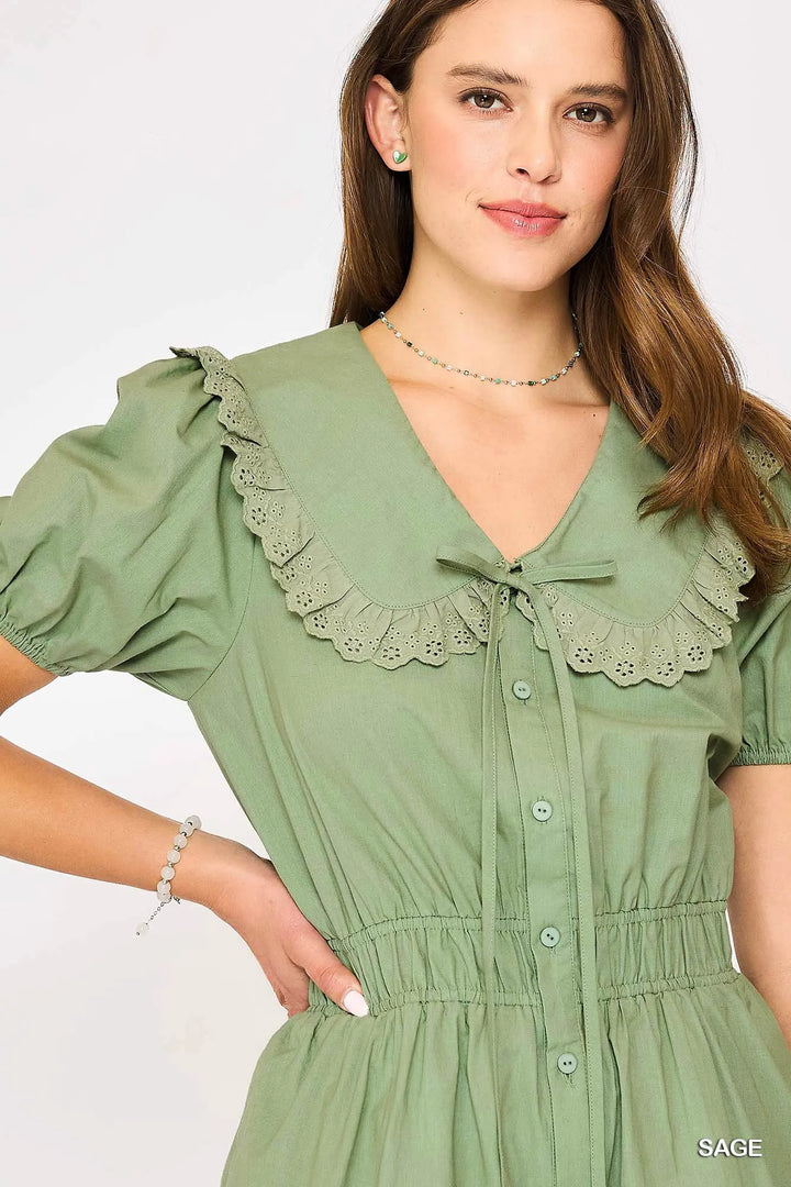 Umgee Collared Short Sleeve Button Down Romper 1