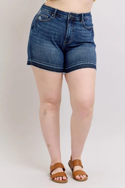 Dk Judy Blue Plus Size Hw Tummy Control Destroy Release Hem Denim Shorts