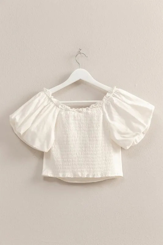 Off White Hyfve Puff Sleeve Sweetheart Neck Top 2