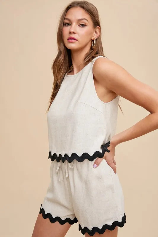 Natural Annie Wear Ric Rac Trim Detailed Top Shorts Set