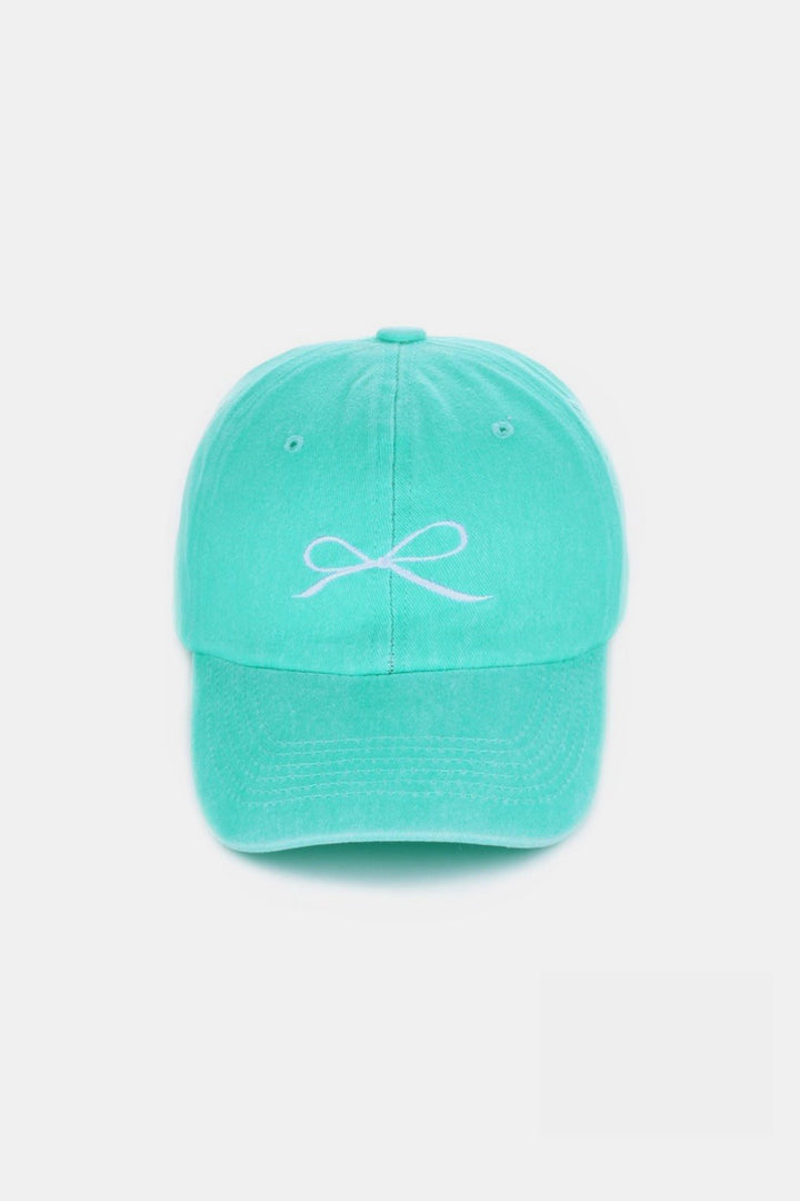 Navy Zenana Bow Embroidered Washed Cotton Caps