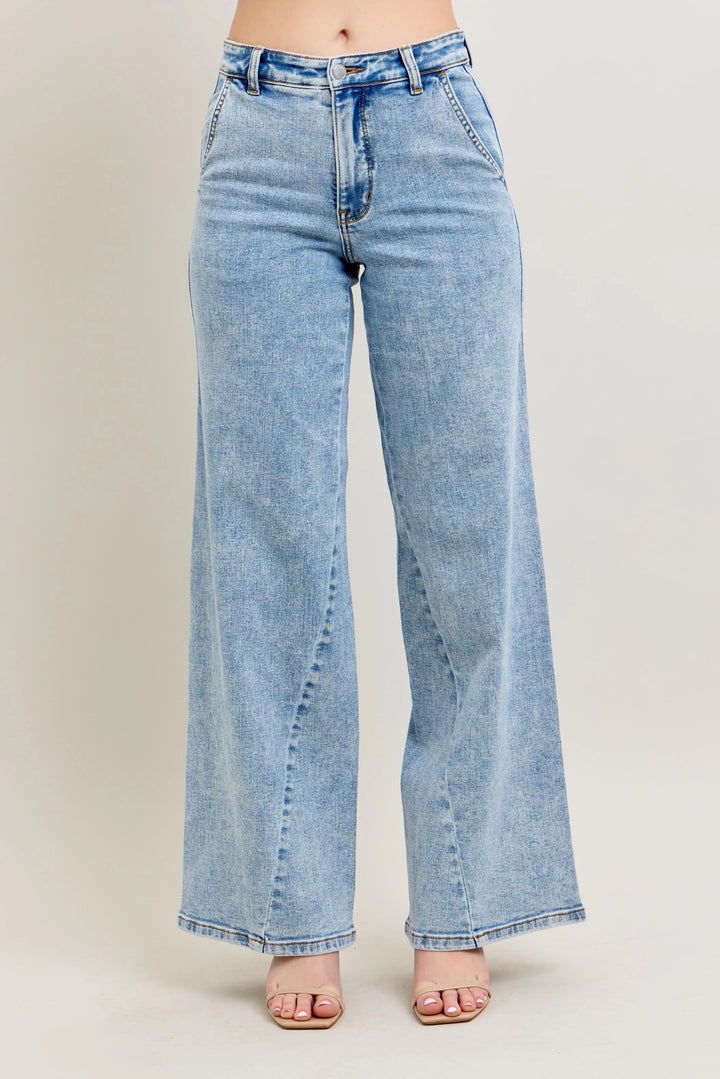 Lt Judy Blue Full Size High Waist Wide Leg Jeans With Skewed Inseam Plus Size