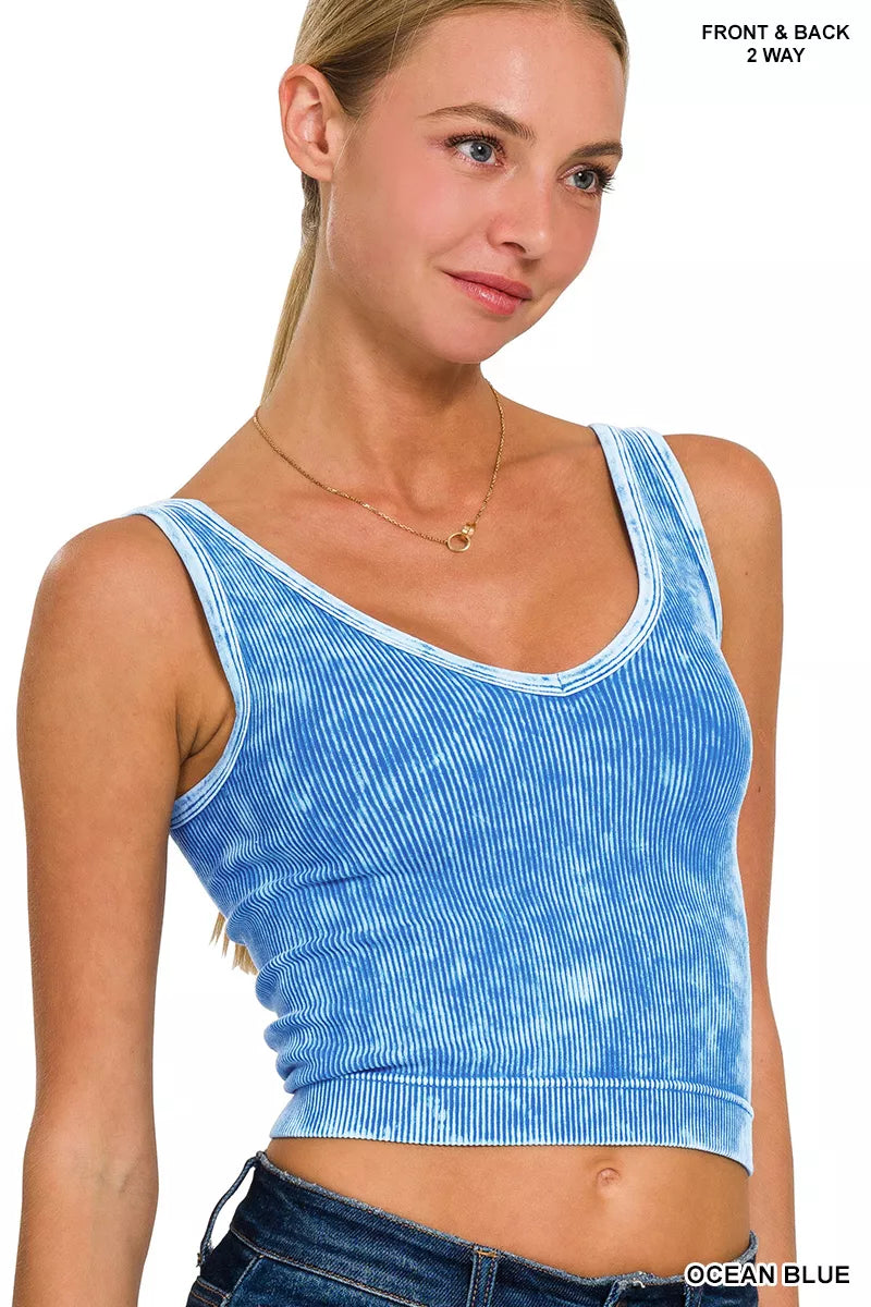 Ocean Blue Zenana 2 Way Neckline Washed Ribbed Seamless Tank Top 1