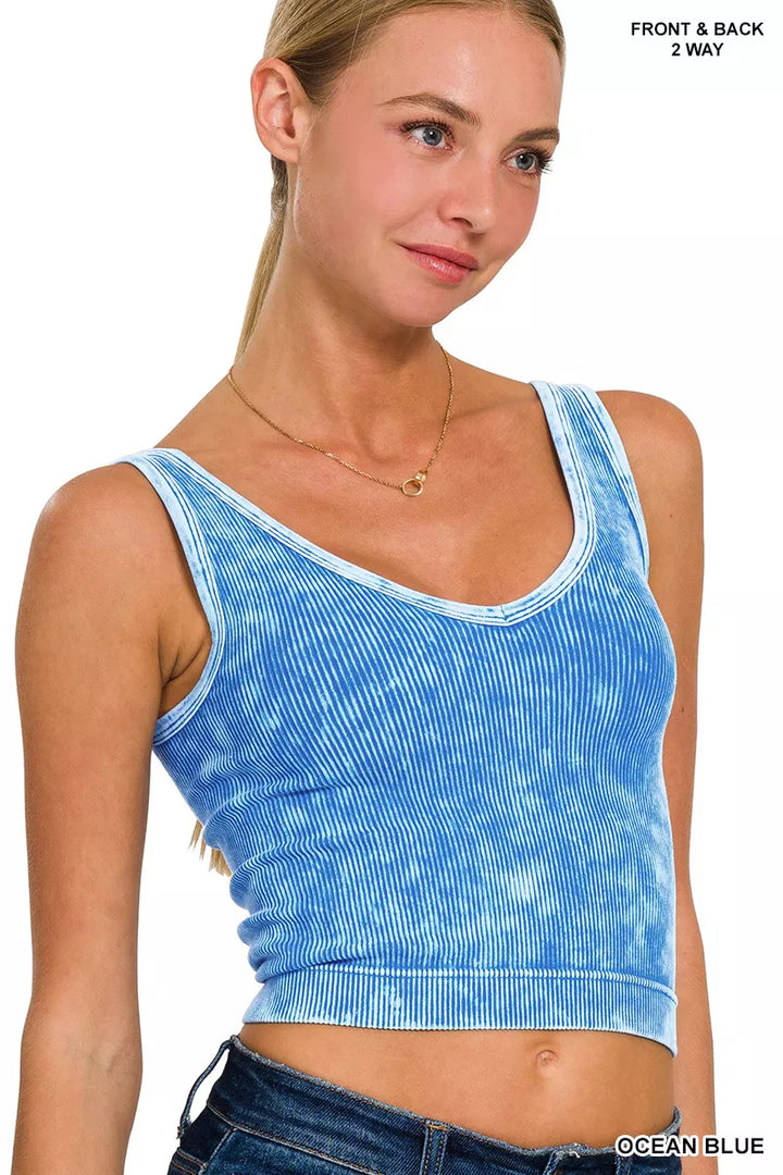 Ocean Blue Zenana 2 Way Neckline Washed Ribbed Seamless Tank Top 1