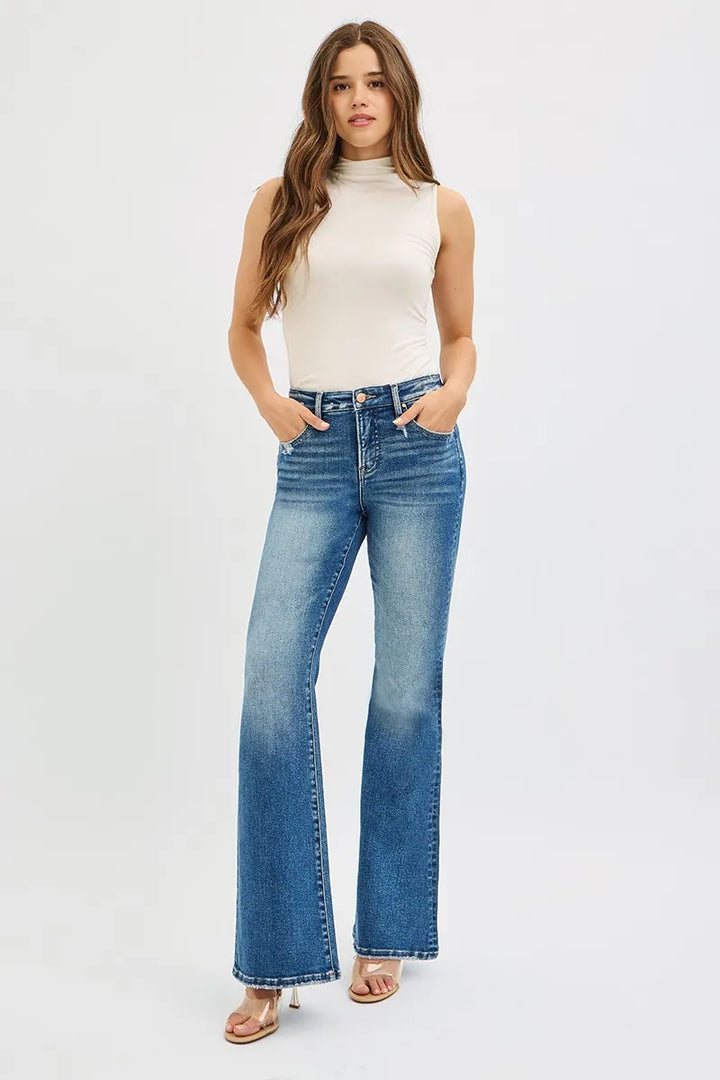 Dark Risen Full Size Tummy Control High Rise Flare Jeans Plus Size