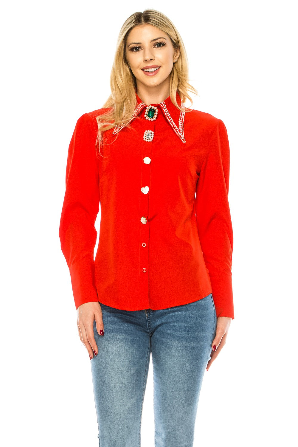 Women Button Down Long Sleeve Blouse