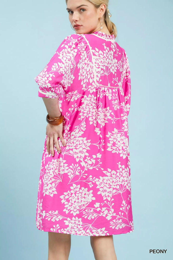 Peony Umgee Floral Babydoll Dress With Pockets