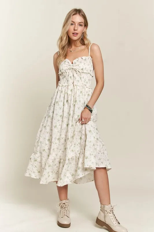 Gum Leaf Adora Smocked Floral Sweetheart Neck Cami Dress