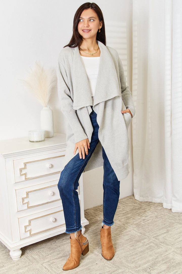 Light Gray Angel Wings Open Front Duster Cardigan With Pockets