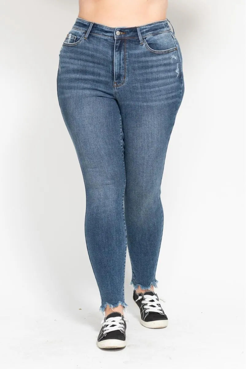 Medium Judy Blue Plus Size High Waist Skinny With Destroy Shark Bit Hem