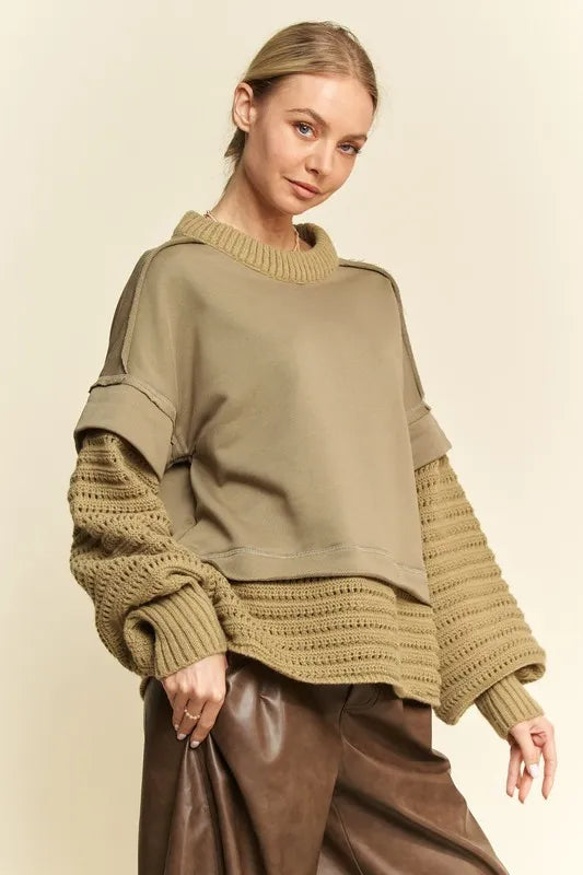 Olive Davi Dani Faux Layered Round Neck Sweater