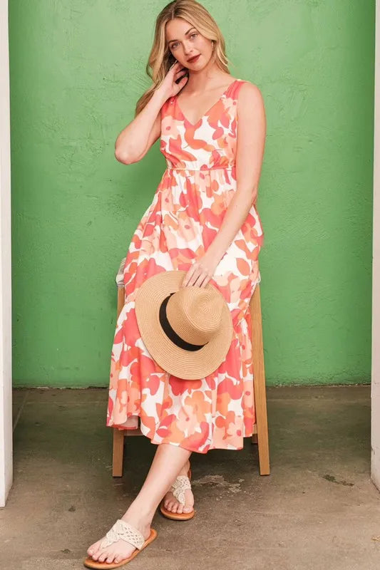 Lime N Chili Sleeveless Floral Print V Neck Midi Dress 1
