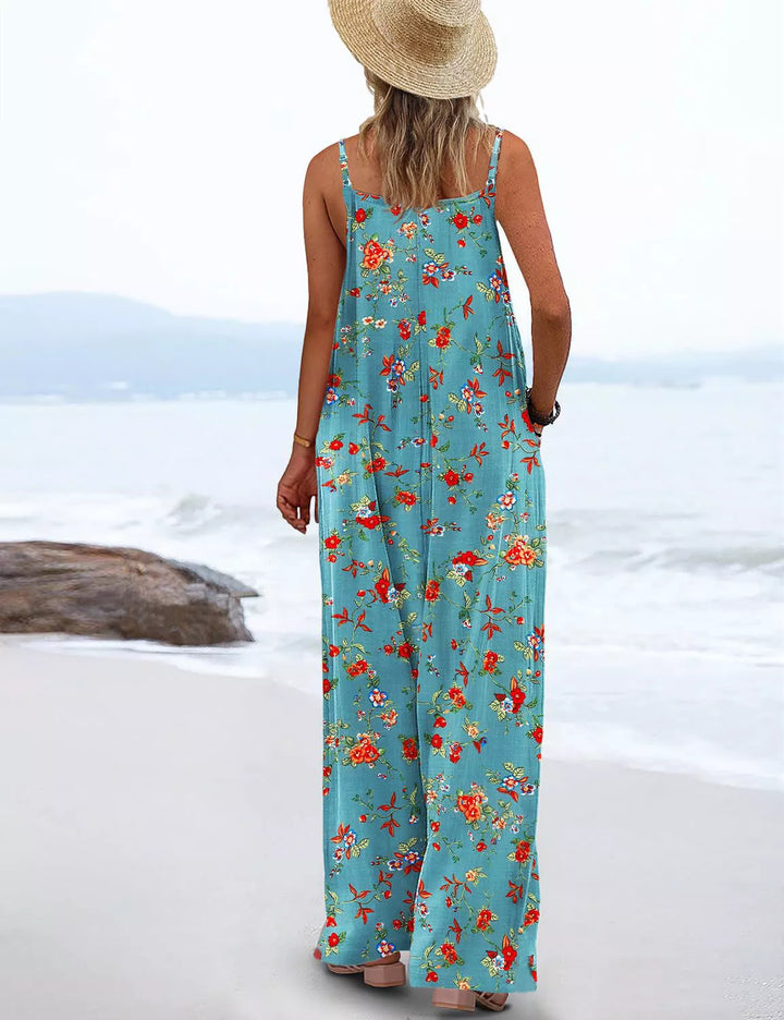 Green Full Size Floral Print Wide Leg Casual Jumpsuit Plus Size