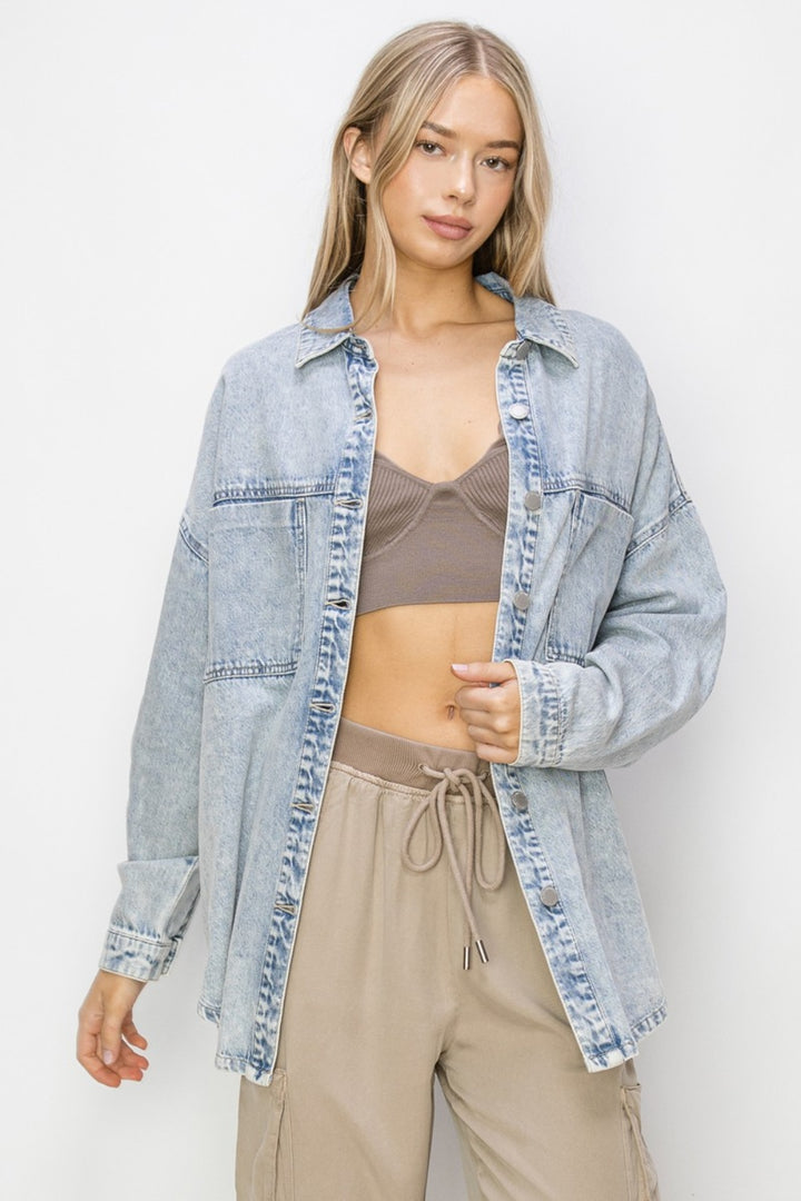 Acid Light Risen Button Up Long Sleeve Shacket