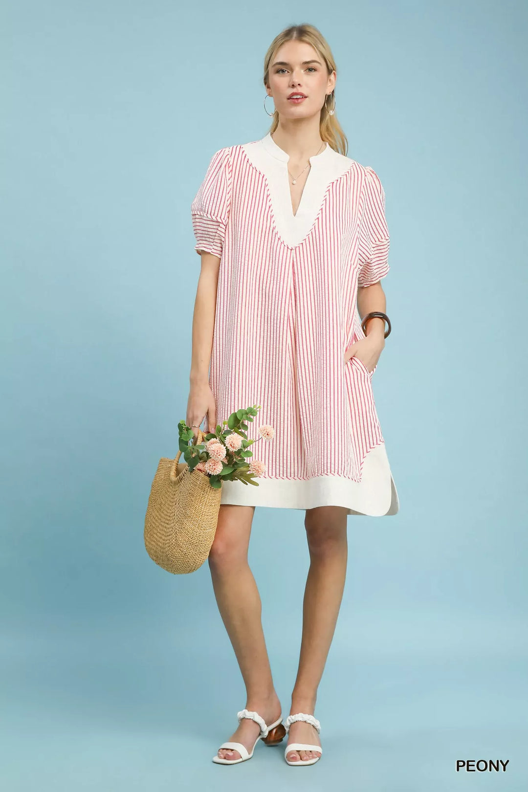Umgee Pinstripe Shift Dress With Contrast Trim 1