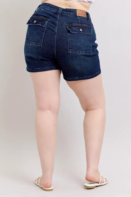 Md Judy Blue Plus Size High Waist Back Flap Pocket Denim Shorts