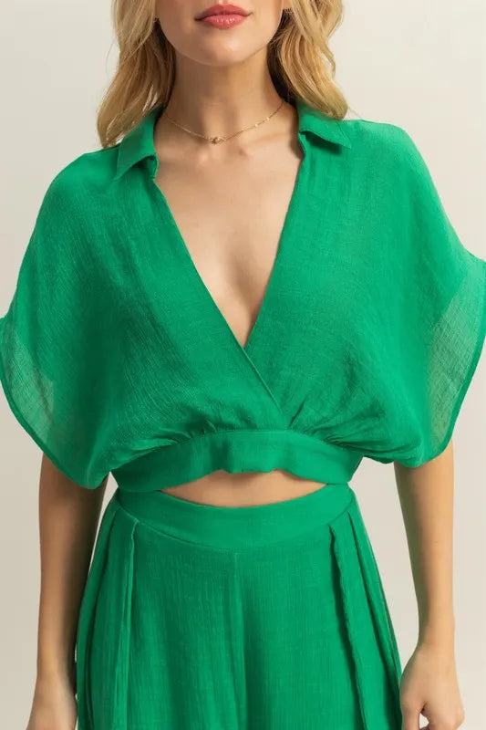 Hyfve Kimono Sleeve Crop Top And Wide Leg Pants Set 4