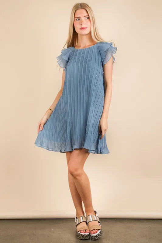 Denim Very J Plus Size Ruffle Sleeve Pleated Woven Mini Dress 1