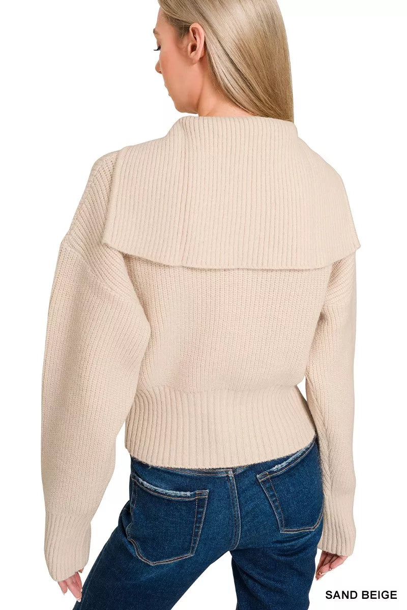 Zenana Ribbed Collared Zip Up Sweater Cardigan 4