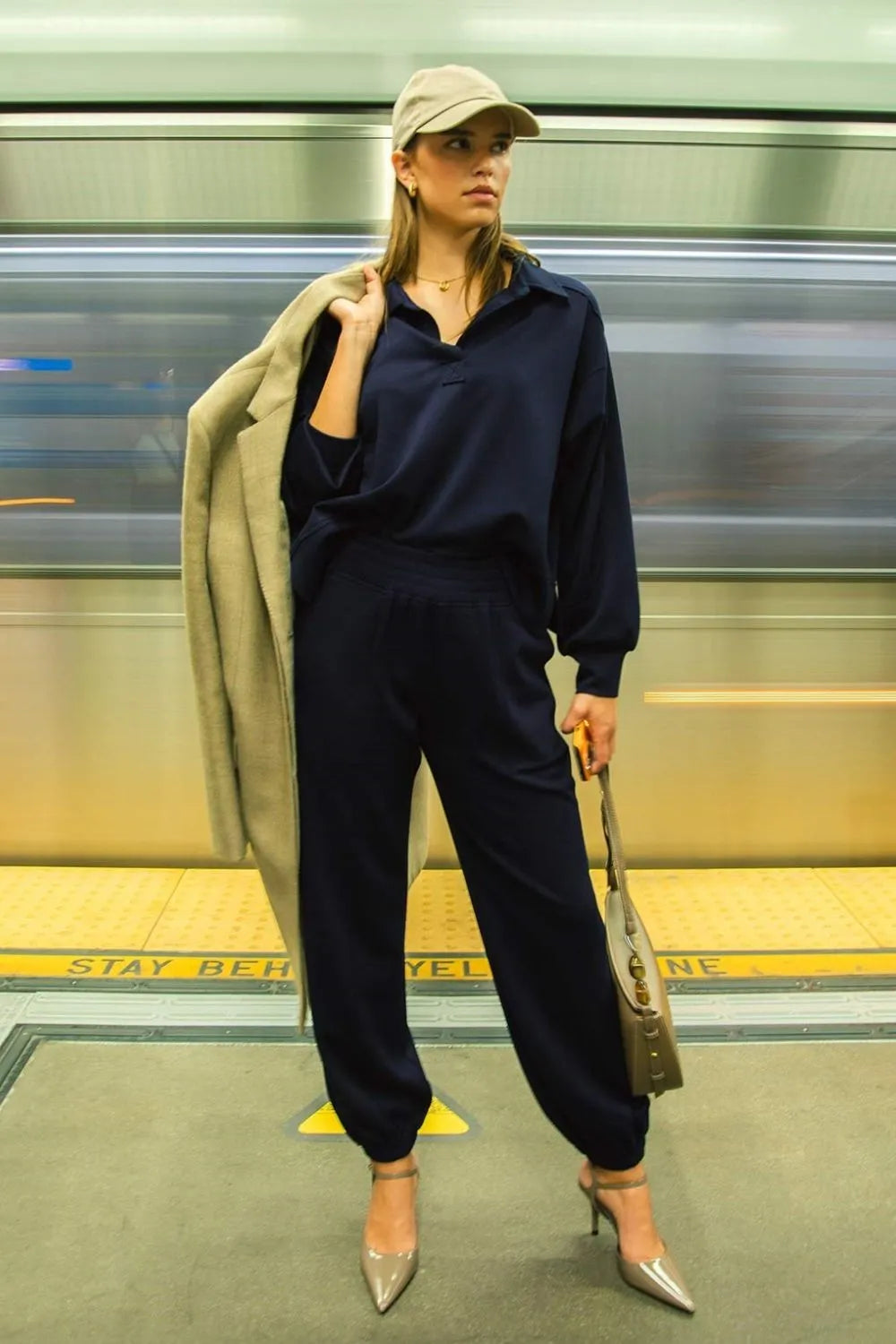Midnight Umgee Drawstring Jogger Pants With Front Seam Detail