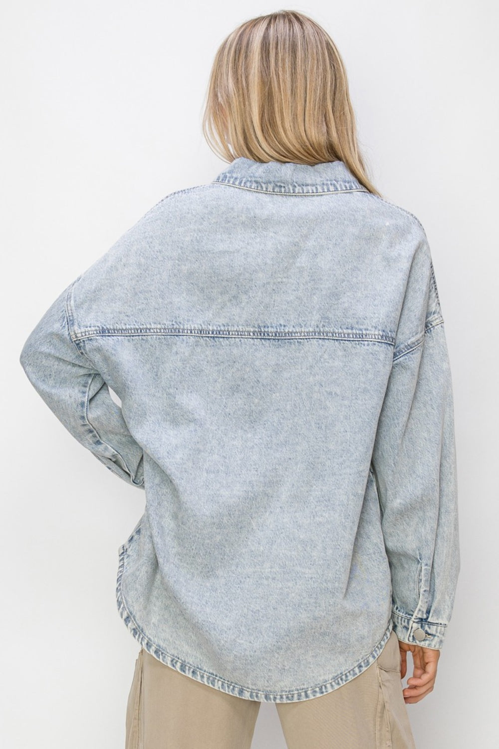 Acid Light Risen Button Up Long Sleeve Shacket