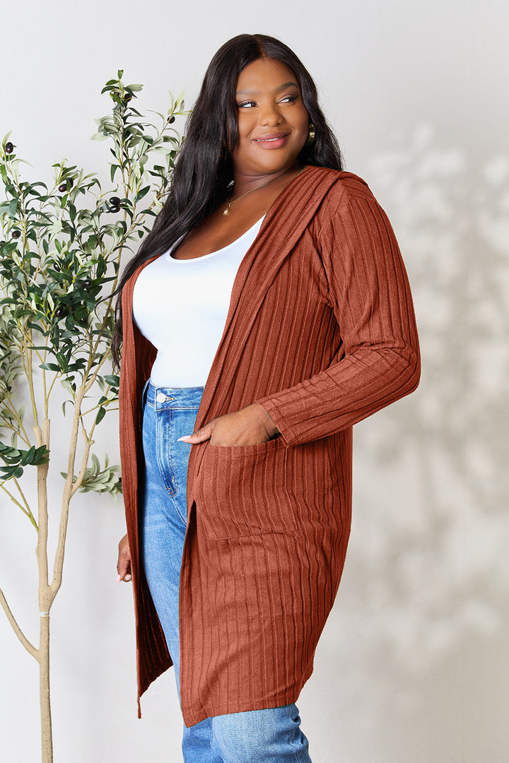 Rust Basic Bae Full Size Hooded Sweater Cardigan