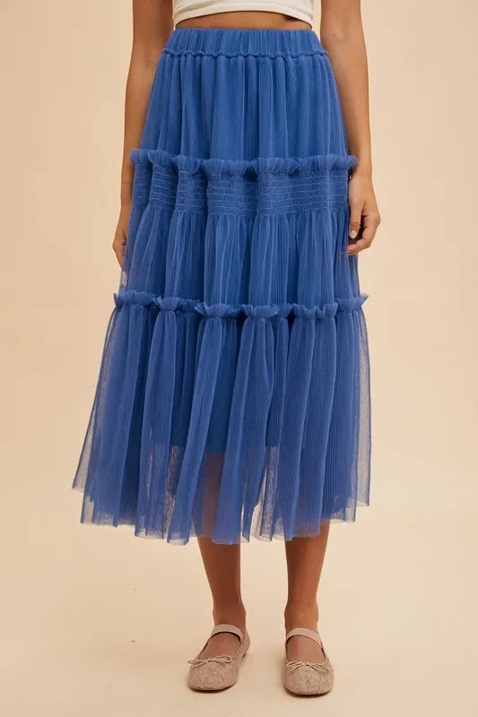 Royal Annie Wear Tulle Tiered Midi Skirt