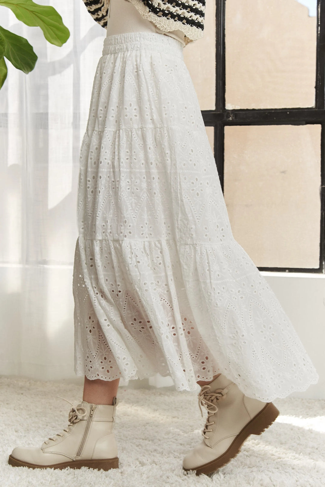 Adora Elastic Waistband Tiered Midi Skirt 3