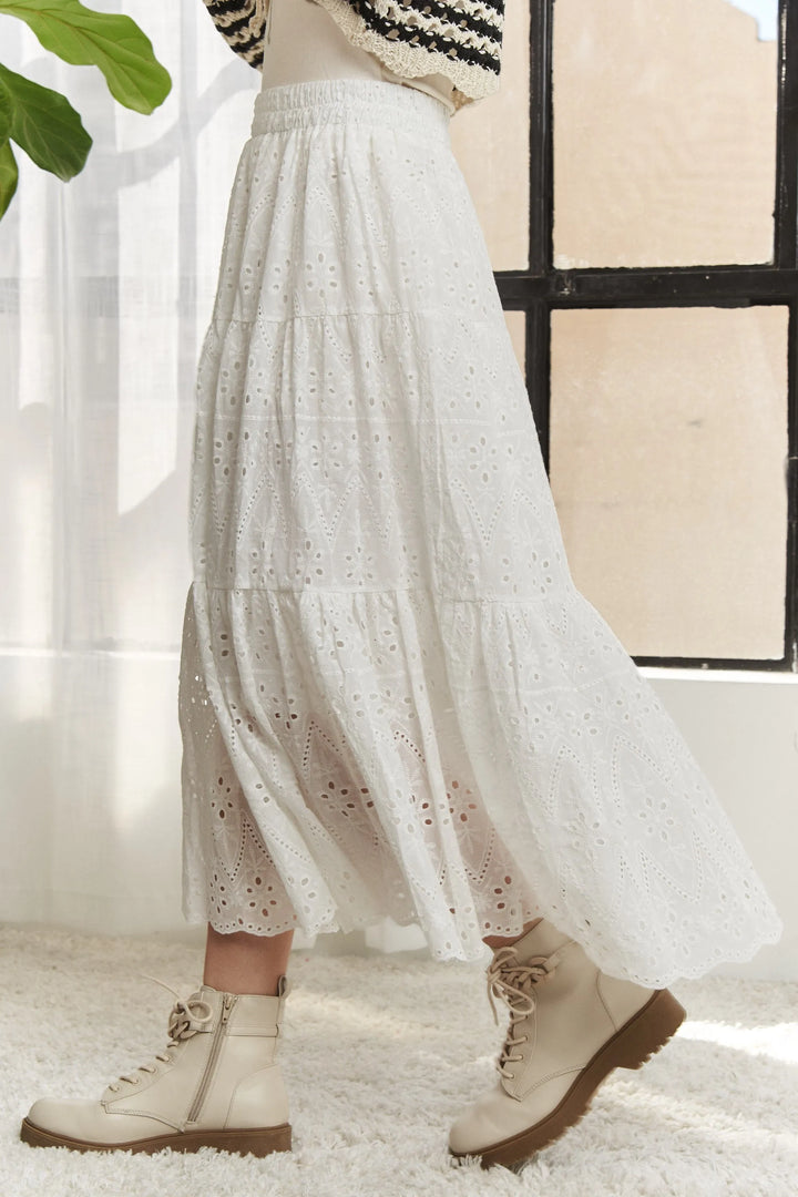 Adora Elastic Waistband Tiered Midi Skirt 3