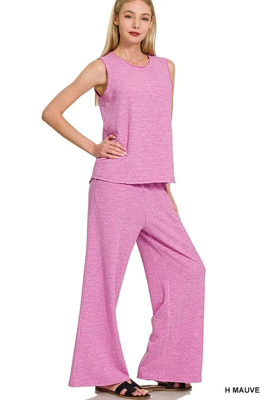 H Mauve Zenana Cotton Slub Tank Pants Set 2
