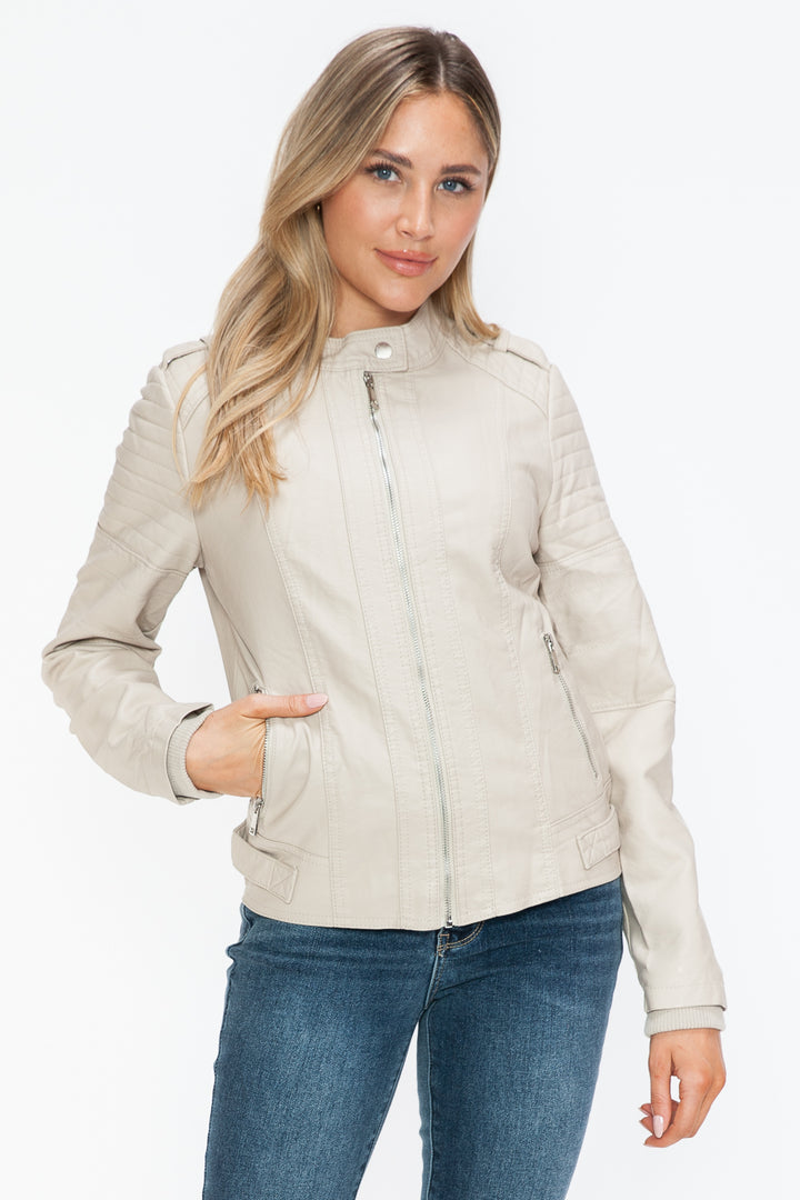 Snobbish Pu Leather Biker Jacket With Side Zip Pockets 1