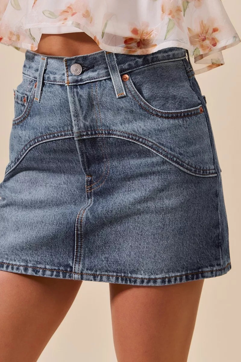Denim So Me Washed Denim Mini Skirt With Pockets