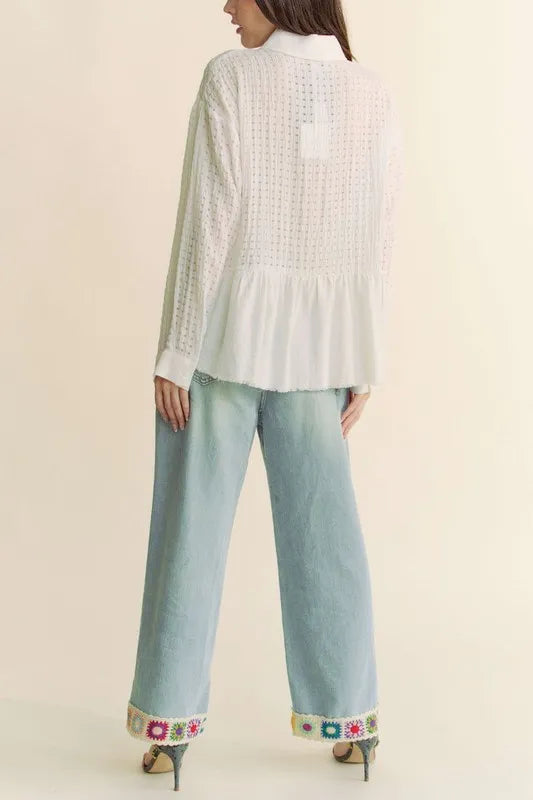 Davi Dani Garment Washed Jacquard Button Front Shirt 1
