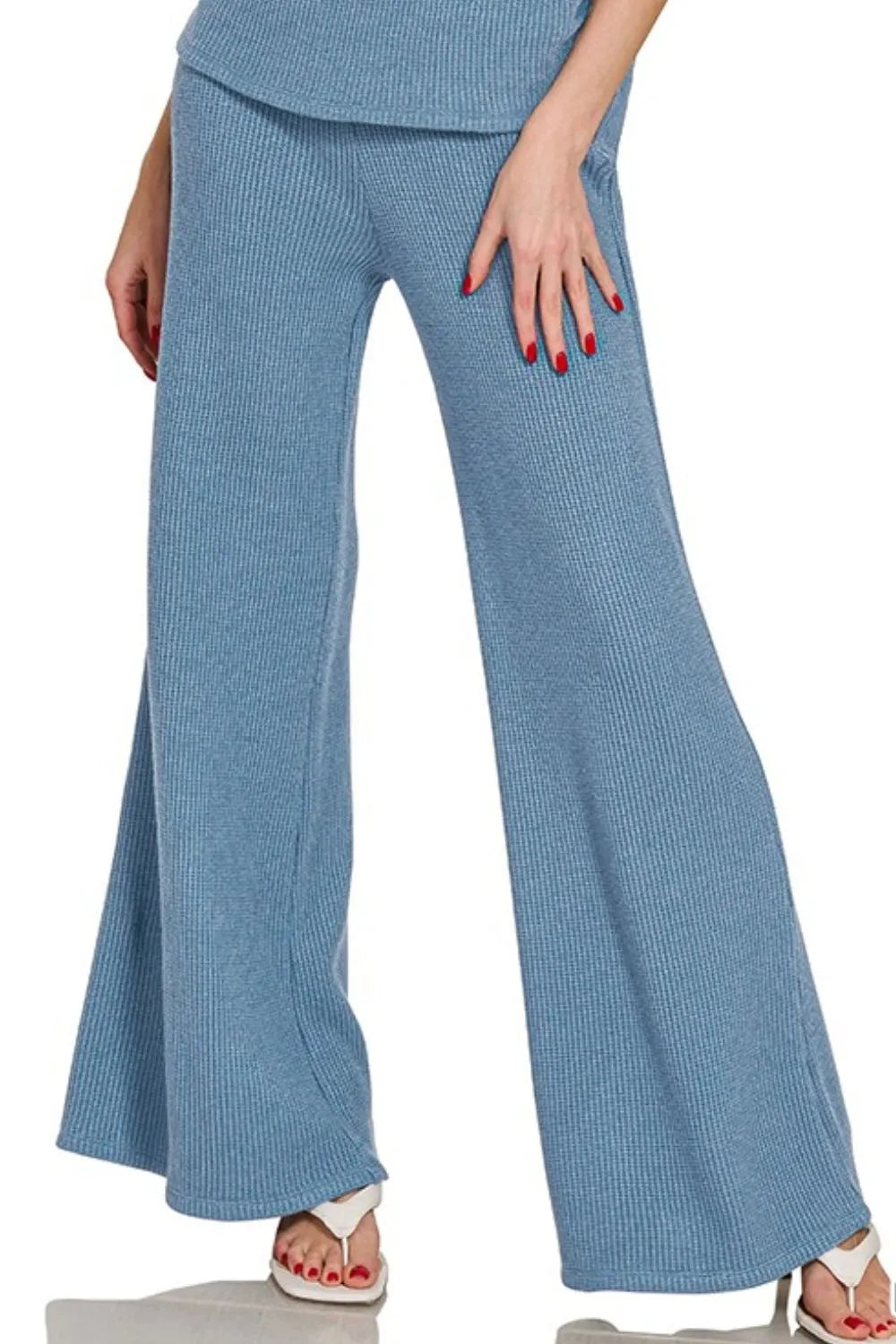 Dusty Blue Zenana Sweater Mock Neck Top Long Pants Set 5