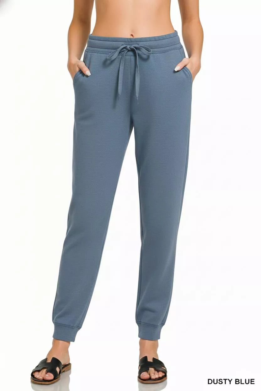 Dusty Blue Zenana Drawstring Scuba Joggers With Pockets 3