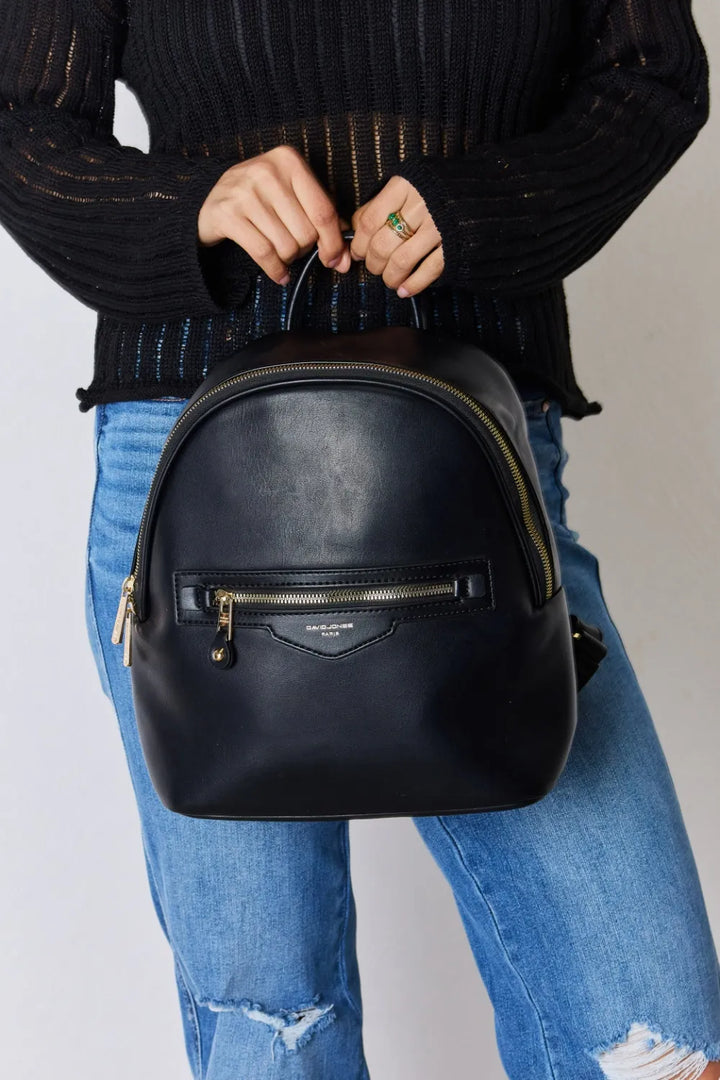 Black David Jones Pu Leather Backpack