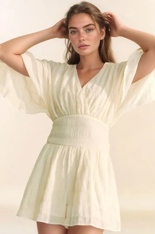Cream Davi Dani Batwing Sleeve Waist Belt Romper 1