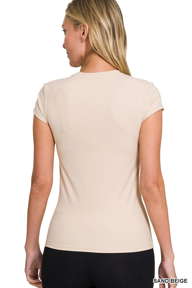 Sand Beige Zenana Interlock Short Sleeve Top