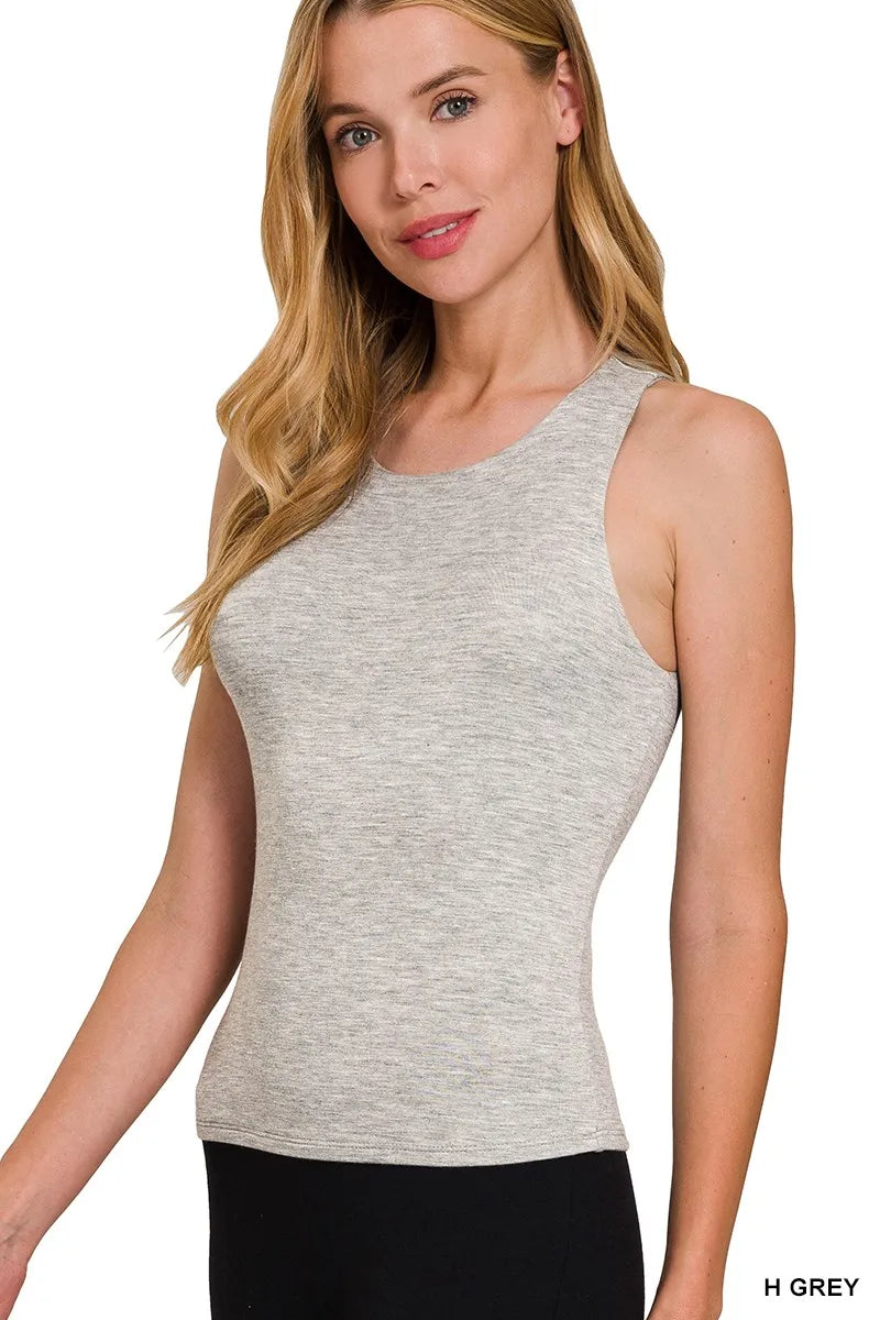 H Grey Zenana Premium Rayon Double Layered Round Neck Tank Top
