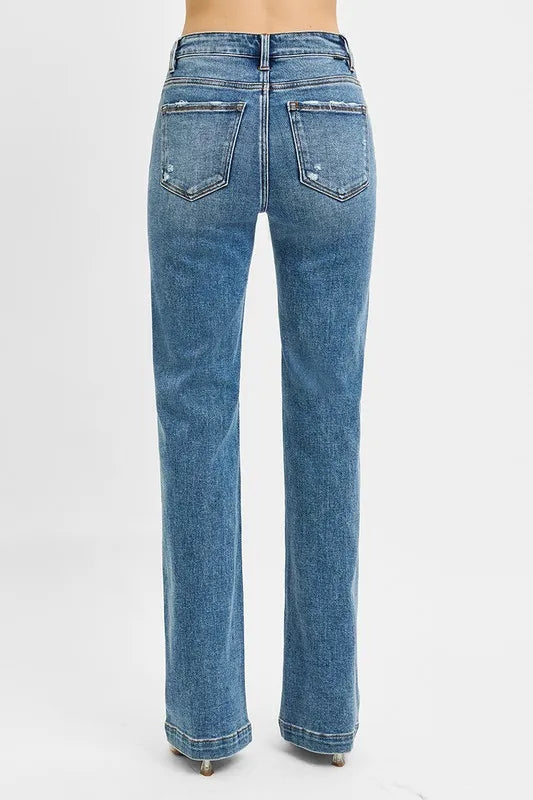 Medium Risen Full Size Distressed Detail Bootcut Jeans Plus Size