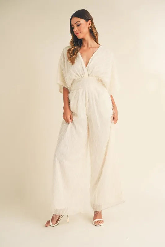 Mable Fluffy Deep V Neck Wide Leg Jumpsuit 1